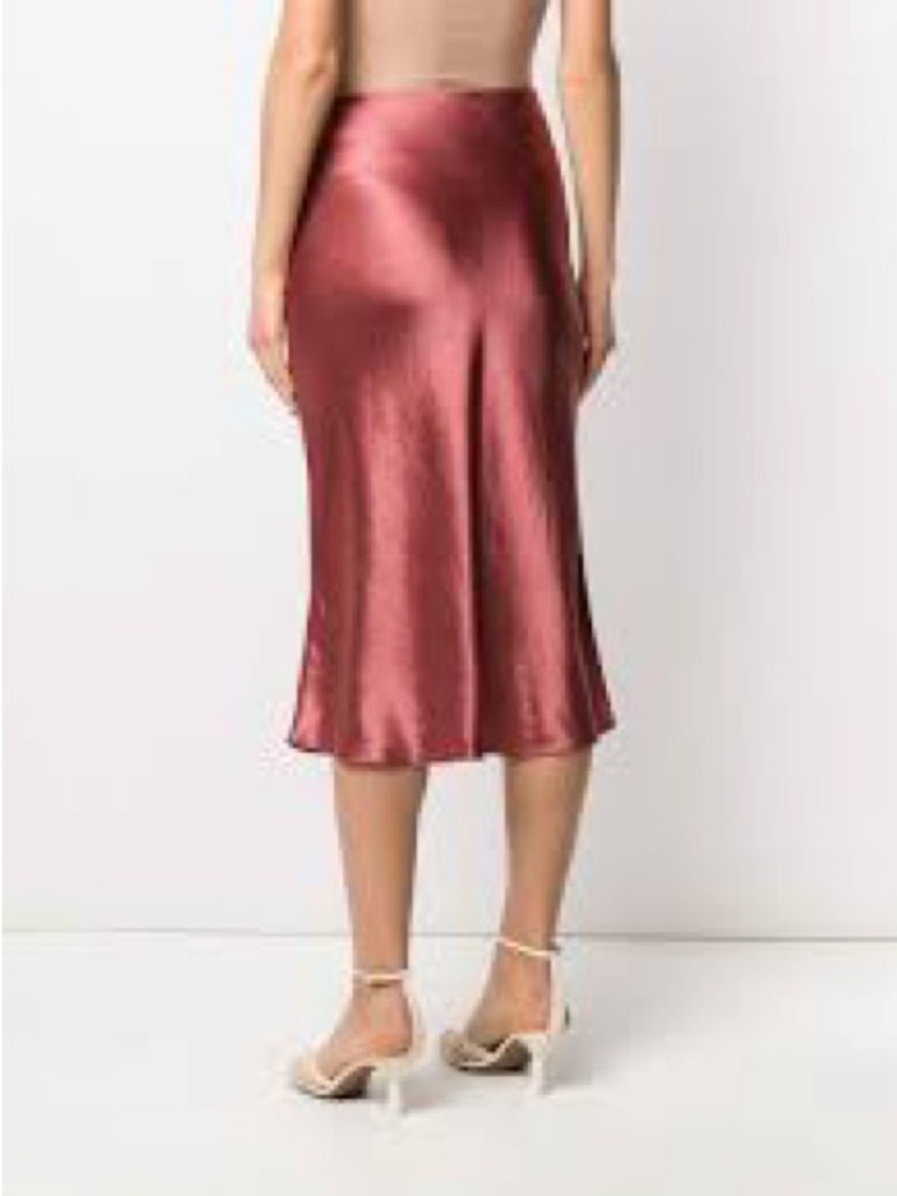 VINCE X REVOLVE womens rosewood Low-Waist Satin Midi Skirt size large - Picture 2 of 11